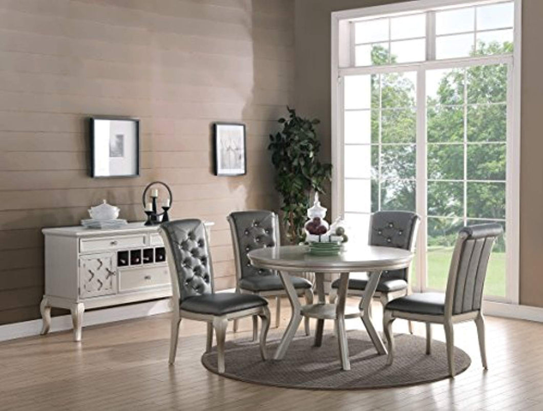 Formal Luxurious 5pc Dining Set Antique Silver Finish Upholstered Tufted Chairs - EK CHIC HOME