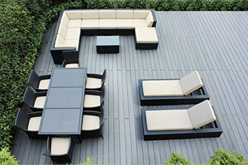 Outdoor Sectional Sofa, Dining and Chaise Lounge Wicker Patio Furniture Set (20 PC Set) with Free Patio Cover - EK CHIC HOME