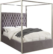Load image into Gallery viewer, Contemporary Velvet Upholstered Bed with Chrome Canopy - EK CHIC HOME