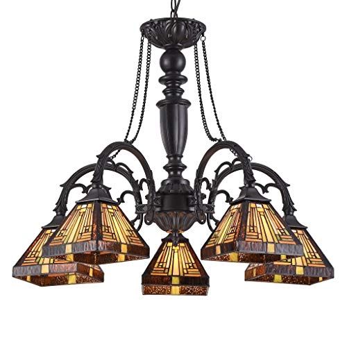 Tiffany Style 5-Light Blackish Bronze/Art Glass Chandelier - EK CHIC HOME