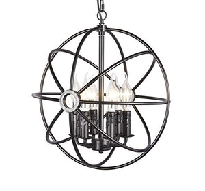 6-Light Sphere Interlocking Rings Antique Black Finish - EK CHIC HOME