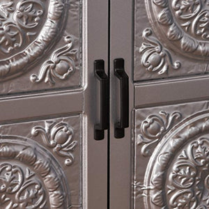 Silver Finished Firwood Cabinet with Faux Wood Overlay and Charcoal Top - EK CHIC HOME