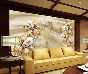 Wall Mural 3D Wallpaper Golden Modern Jewel Flower Silk Wall Decoration Art - EK CHIC HOME