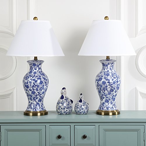 Floral Urn Blue and White 29-inch Table Lamp (Set of 2) - EK CHIC HOME