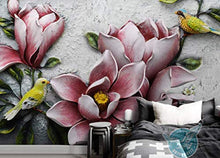Load image into Gallery viewer, Floral Wallpaper 3D Embossed Lily Wall Mural Vintage Flower Wall Print Colorful Birds Wall Art Retro Home Decor Entryway - EK CHIC HOME