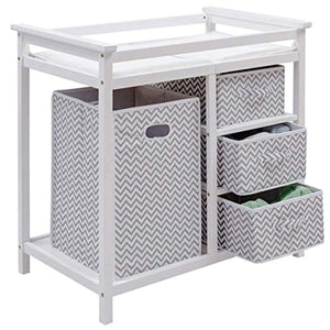 Baby Changing Table, Diaper Storage Nursery Station with Hamper and 3 Baskets - EK CHIC HOME