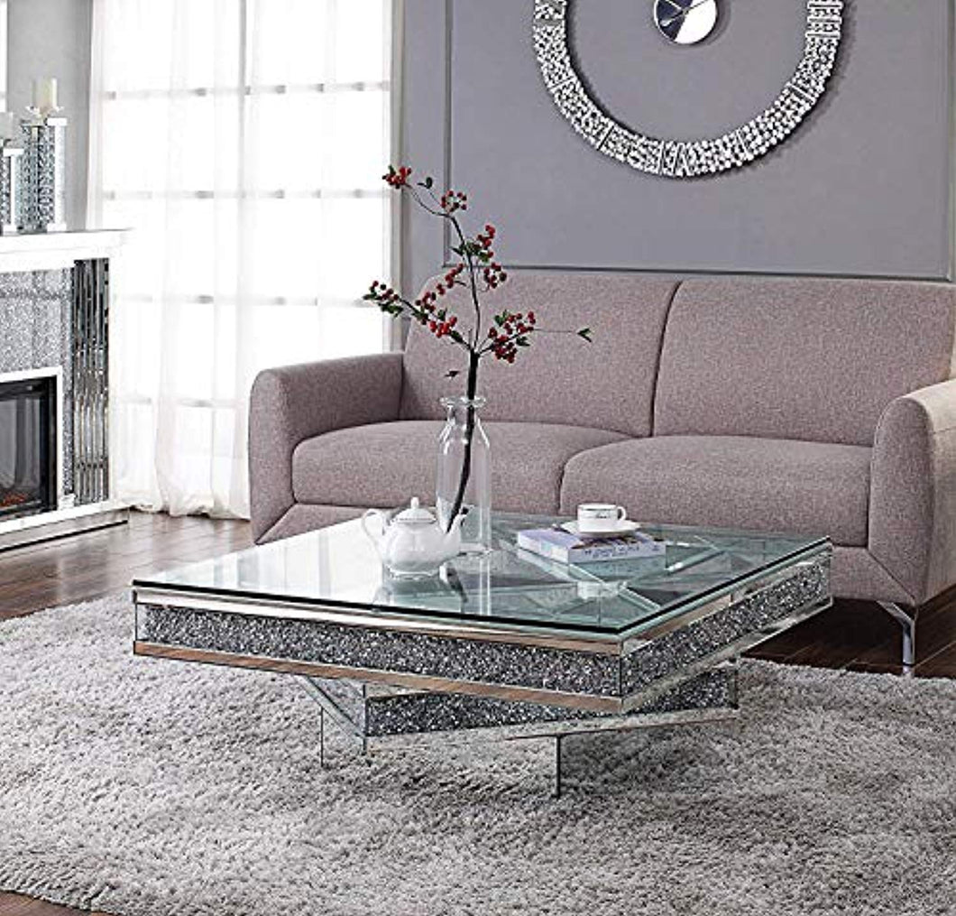 Coffee Table, Mirrored and Faux Diamonds - EK CHIC HOME