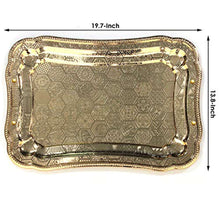 Load image into Gallery viewer, (Pack of 4)  Sturdy Heavy Rectangular Iron Gold Plated Serving Tray Floral Edge - EK CHIC HOME