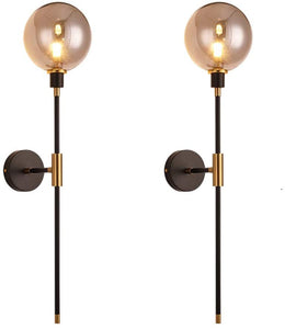 Pack of 2 Globe Wall Scone with Amber Glass Shade - EK CHIC HOME