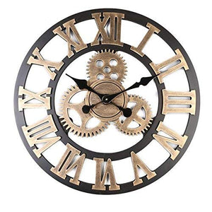 Retro Gear Clock Wall Clock Wooden 3D (Gold, 16 inch) - EK CHIC HOME