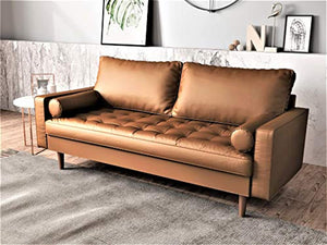 Orion Mid Century Modern Faux Leather Upholstered Sofa Loveseat Set with Bolster Pillows - EK CHIC HOME