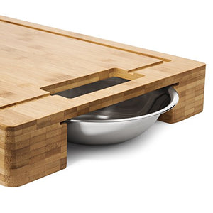 Large Bamboo Cutting Board with Stainless Steel Bowls and Juice Groove - EK CHIC HOME