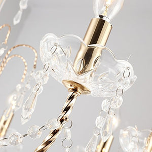 Crystal Chandeliers Light Hanging Adjustable Height and Hand-polished Crystal Beads 9 Lights, Golden - EK CHIC HOME