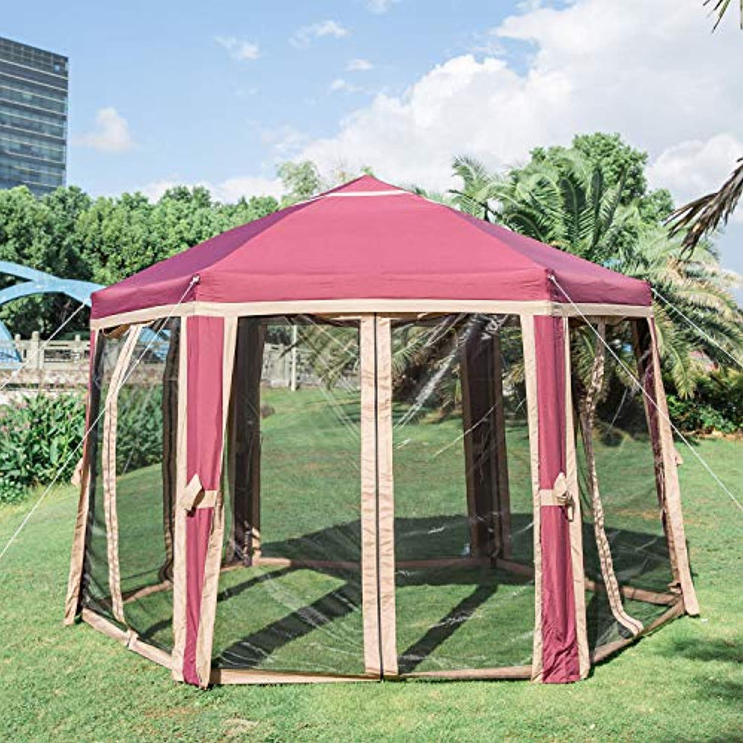 Penthouse Hexagon Gazebo, Quick-Up Instant Outdoor Patio Canopy with Fully Enclosed Mesh Sides - EK CHIC HOME