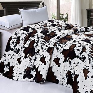 Soft and Thick Faux Fur Sherpa Backing Bed Blanket, Cows Flower, 84" x 92" - EK CHIC HOME