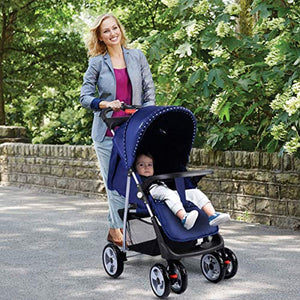 Baby Stroller, Foldable Infant Pushchair with 5-Point Safety Harness, Multi-Position Reclining Seat - EK CHIC HOME