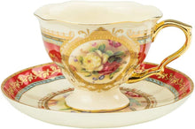 Load image into Gallery viewer, 24-pc Tea Cake Set &#39;Britten&#39; For 6, Bone China Porcelain (Red) - EK CHIC HOME