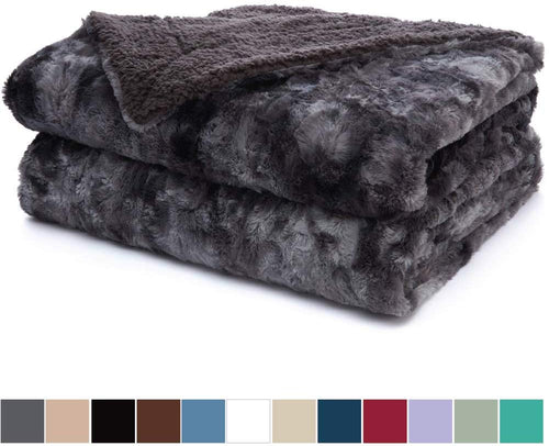 Luxury Faux Fur Bed Throw Blanket, Queen, Full Size, 90x90, - EK CHIC HOME