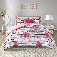 Load image into Gallery viewer, 4 Piece (Full/Queen Size) Cute Pink Floral Bed Set with Faux Fur Decorative Pillow - EK CHIC HOME