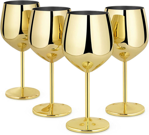 Stainless Steel Wine Glasses Set of 4, 18oz - EK CHIC HOME