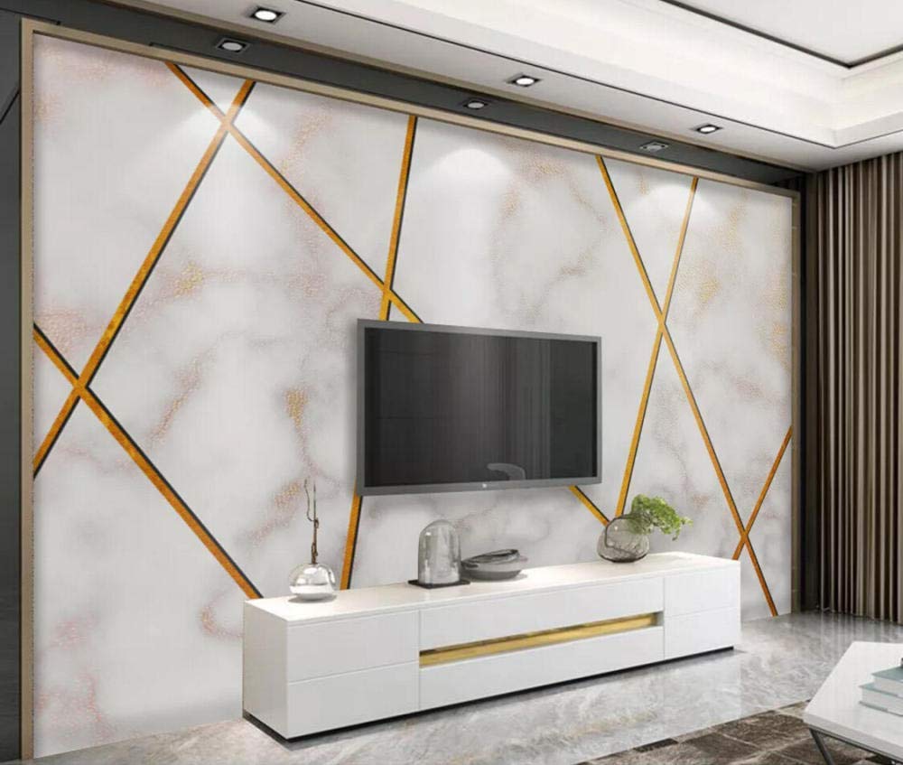 Wall Mural 3D Wallpaper Gold Line Geometric Texture Stone Pattern - EK CHIC HOME