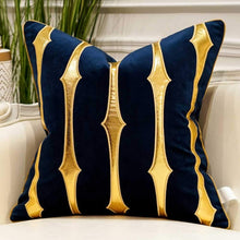 Load image into Gallery viewer, Navy Blue Gold Striped Cushion Cases Luxury European Throw Pillow Covers - EK CHIC HOME