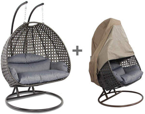 Wicker Hanging 2 Person Egg Swing Chair with Outdoor Cover - EK CHIC HOME