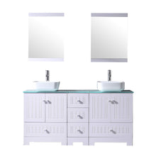 Load image into Gallery viewer, 60&quot; White Double Bathroom Vanity Cabinets and Square Ceramic Vessel Sinks w/Mirrors Faucet Drain Combo - EK CHIC HOME