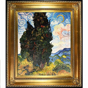 Van Gogh 2-Cypresses Oil Painting with Regency Gold Frame - EK CHIC HOME