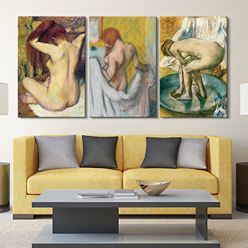 3 Panel World Famous Painting Reproduction on Canvas Wall Art - Bathers by Edgar Degas Ready to Hang - EK CHIC HOME
