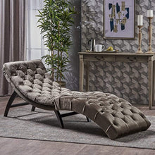 Load image into Gallery viewer, Garamond Tufted Velvet Chaise Lounge, Grey/Dark Brown - EK CHIC HOME