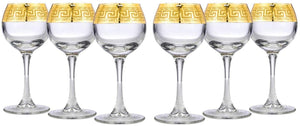 Gold Rimmed Crystal 3 Oz Wine Glasses, Sherry Goblets 6-pc, Greek Key (Medusa) - EK CHIC HOME