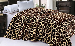 Soft and Thick Faux Fur Sherpa Backing Bed Blanket, Brown Giraffe, 84" x 92" - EK CHIC HOME