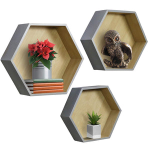 Sorbus Floating Shelf Hexagon Set — Honeycomb Wall Mounted Shelves - EK CHIC HOME
