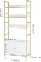 Load image into Gallery viewer, Bookcase with 2 Cabinets, White and Gold with Doors and Metal Frame - EK CHIC HOME
