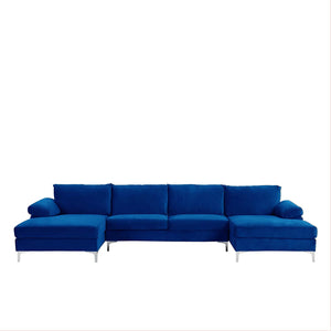 Large Velvet Fabric U-Shape Sectional Sofa, Double Extra Wide Chaise - EK CHIC HOME