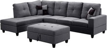 Load image into Gallery viewer, Sectional Sofa, Linen L-Shaped Storage Ottoman and 2 Pillows - EK CHIC HOME