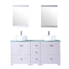 Load image into Gallery viewer, 60&quot; White Double Bathroom Vanity Cabinets and Square Ceramic Vessel Sinks w/Mirrors Faucet Drain Combo - EK CHIC HOME