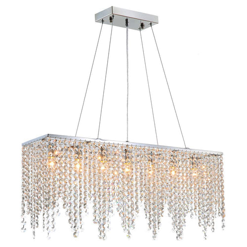 Modern Linear Rectangular Island Dining Room Crystal Chandelier Lighting Fixture (Medium L32