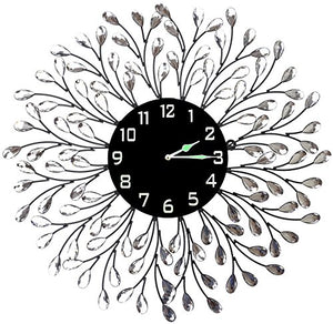 Crystal Metal Vine Wall Clock, Diameter 25", 9.50" Black Large Arabic Numerals - EK CHIC HOME
