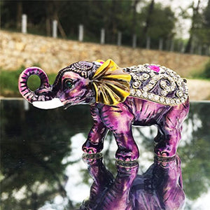Purple Elephant Hinged Trinket Box Bejeweled Hand-Painted Ring Holder Collectible - EK CHIC HOME