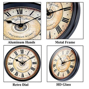 12 inch Black Wall Clock European Style Retro Vintage Clock Non - Ticking - EK CHIC HOME