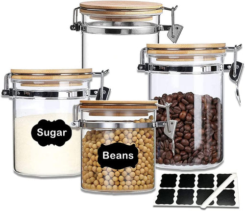Glass Storage Jar With Clip Seal Wooden Lid ,4PC Set of Airtight - EK CHIC HOME