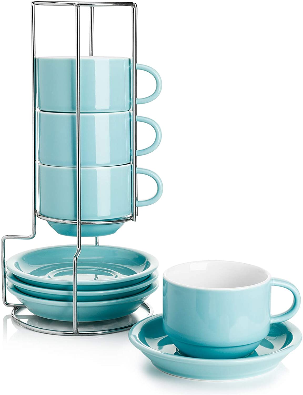 Sweese - Porcelain Stackable Espresso Cups with Saucers and Metal