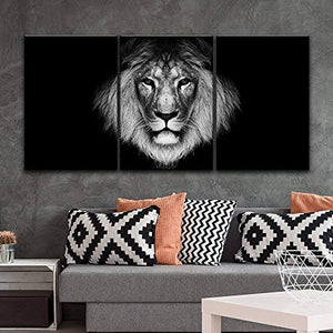 3 Panel Canvas Wall Art - A Lion Head on Black Background - Giclee Print Gallery Wrap Modern Home Decor Ready to Hang - EK CHIC HOME