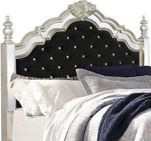 Crown Top Scalloped Design Queen Size Bed with Mirror Panel - EK CHIC HOME