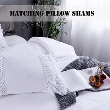 Load image into Gallery viewer, White Ruffle Tassel Comforter Set Queen Size,100% Washed Cotton Boho - EK CHIC HOME