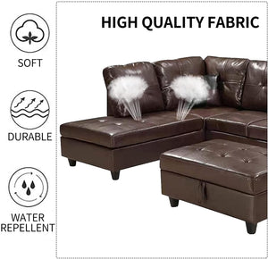 Leather Sectional Sofa L-Shape 5 Seater w/Chaise Lounge - EK CHIC HOME