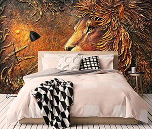 Wall Mural 3D Wallpaper Embossed Minimalist Golden Lion Living Room - 400cm×280cm - EK CHIC HOME