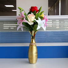 Load image into Gallery viewer, 1 PC Gorgeous Golden Porcelain Vase - Bejeweled Ceramic 12.1&quot; Tall &amp; 3.3&quot; Thick - EK CHIC HOME